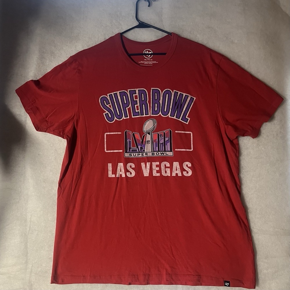 47 Brand Super Bowl LVIII Las Vegas Red Shirt Super Bowl 58 Tee Size XXL
